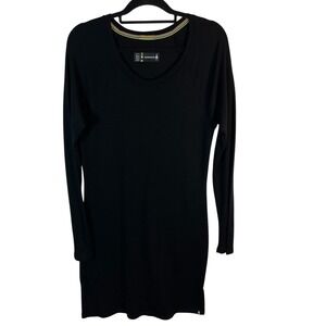 Smartwool Womens Black 100% Merino Wool Long Sleeve Scoop Neck Mini Dress Large